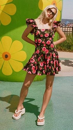 Best deal ???? Alice + Olivia Ginny Ruffle Sleeve Godet ???? Dress Cheri Floral ????