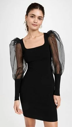 Best deal ???? Alice + Olivia Abella Puff Sleeve Square Neck ???? Dress Black ????