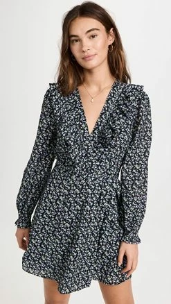 Jonathan Simkhai shop 14 Promo ✔️ English Factory Floral Wrapped Mini ???? Dress With Ruffles Black Multi ????