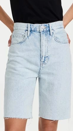 Best Pirce ???? FRAME High Rise Bermuda Jean Shorts With Raw Edge Whisper ✔️