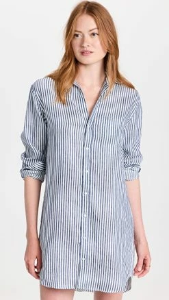 Hot Sale ???? Frank & Eileen Mary Woven Button Up ???? Dress Navy Blue Stripe ????