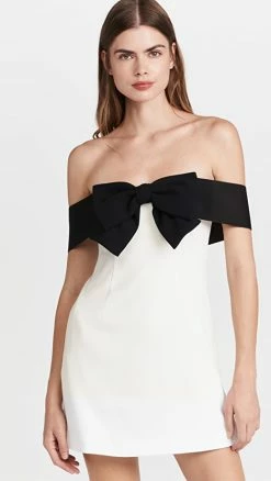 Outlet ✔️ Self Portrait Off Shoulder Bow ???? Dress Monochrome ????