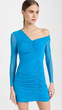Wholesale ???? Self Portrait One Shoulder Ruched Mini ???? Dress Bright Blue ????