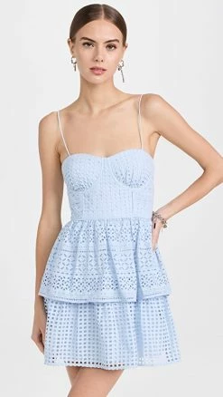Promo ⭐ Self Portrait Light Blue Broderie Anglaise Mini ???? Dress ????