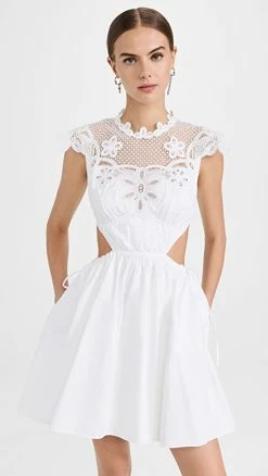 Top 10 ❤️ Self Portrait Lace Bib Mini ???? Dress White ????