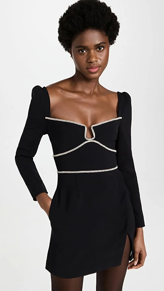 Best Sale ???? Self Portrait Black Crepe Diamante Detail Mini ???? Dress ???? 1 Best Sale ???? Self Portrait Black Crepe Diamante Detail Mini ???? Dress ????