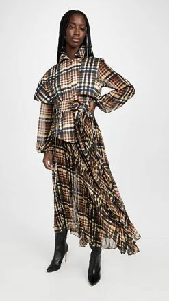 Cheap ❤️ Silvia Tcherassi Laurie Trench Camel Olive Checkered ????