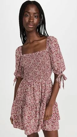 Wholesale ???? WAYF Smocked Tiered Mini ???? Dress Mauve Folk Floral ????