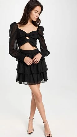 Deals ✨ WAYF Love Letter Tiered Bow Tie Mini ???? Dress Black ????