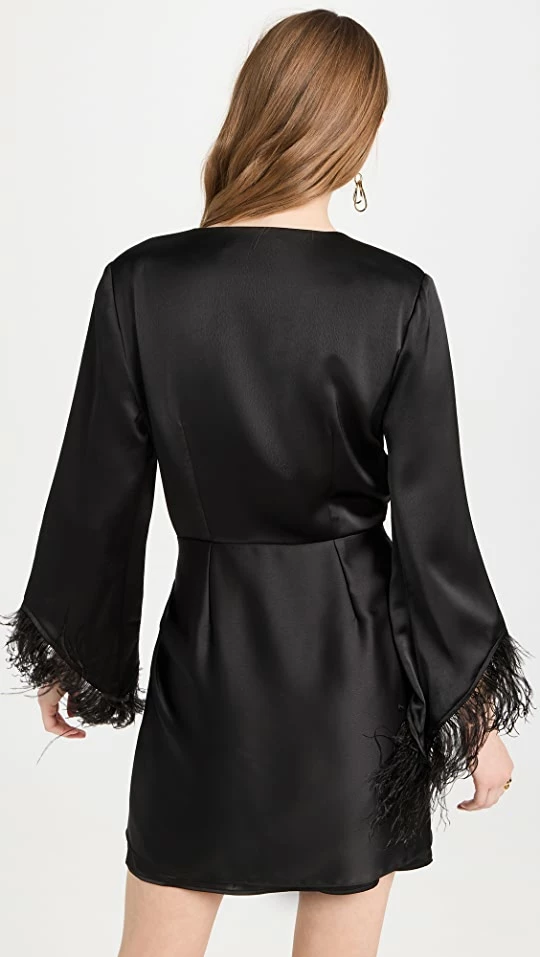 New ???? WAYF Feather Trim Wrap Mini ???? Dress Black ???? 2 New ???? WAYF Feather Trim Wrap Mini ???? Dress Black ???? - Image 2